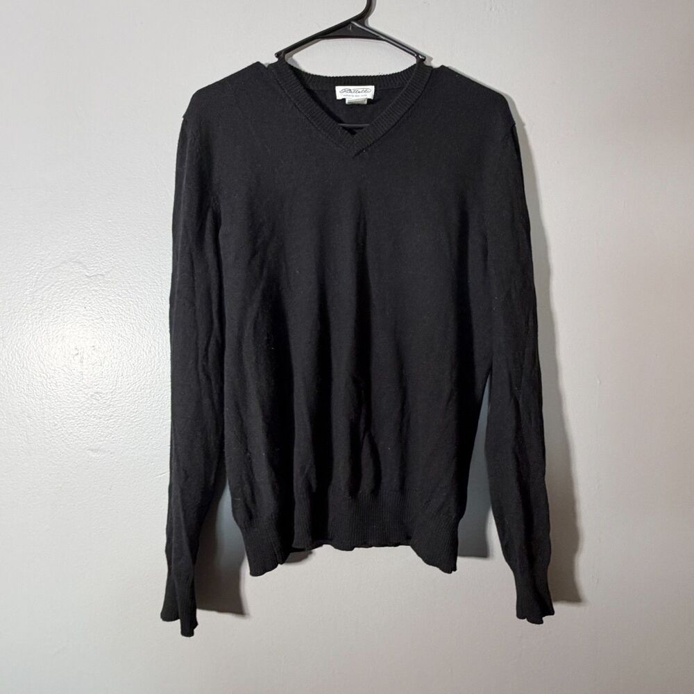 Barneys New York Piattelli Sweater Mens Medium Black Merino 100% Wool V Neck